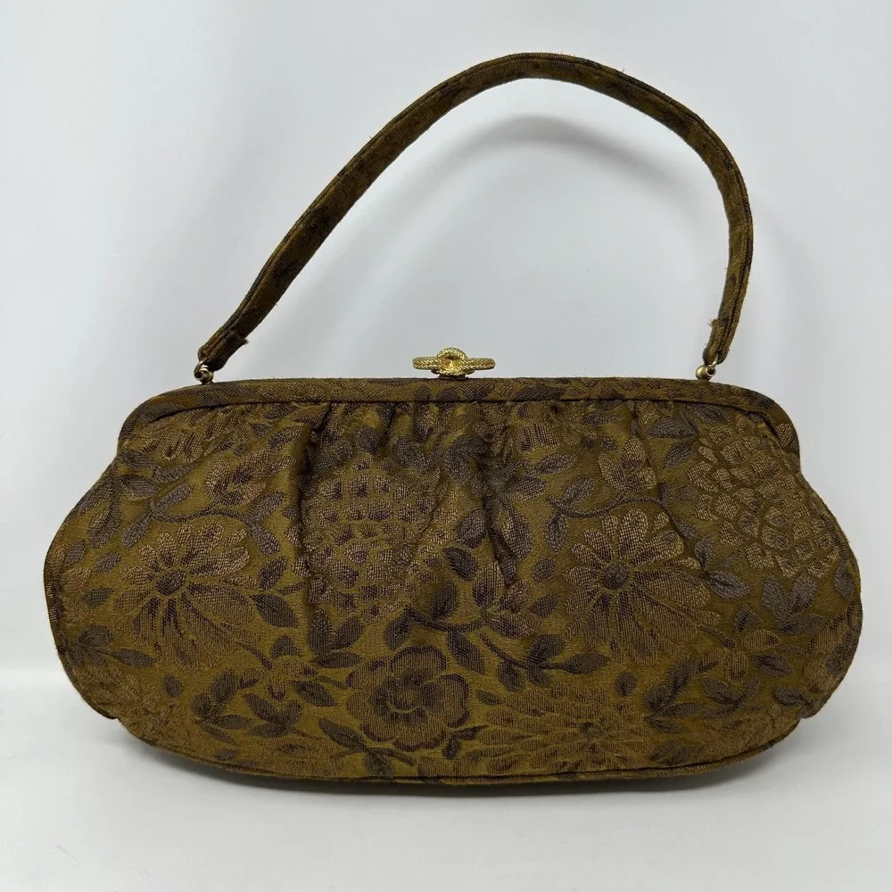 Vintage Theodor of California Jacquard Top Handle Purse Kiss Lock Evening Bag